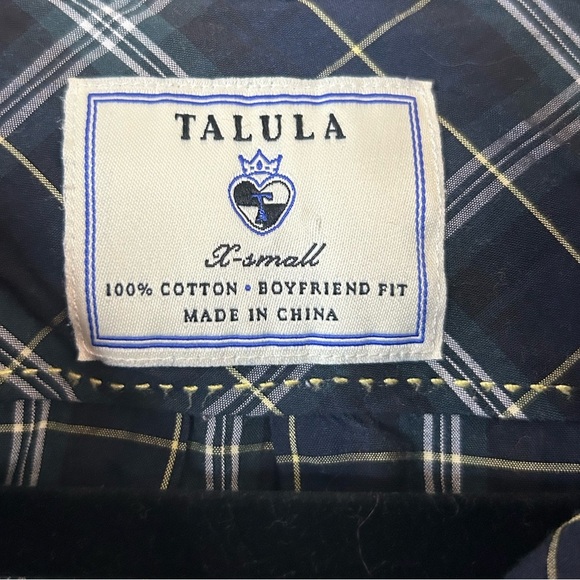 Talula, size xsmall boyfriend fit button up long sleeve plaid shirt 100% cotton - Picture 7 of 8